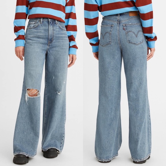 Levi's Denim - NWT Levi's High Rise Loose Flare Leg Blue Denim Jeans Distressed Size 25